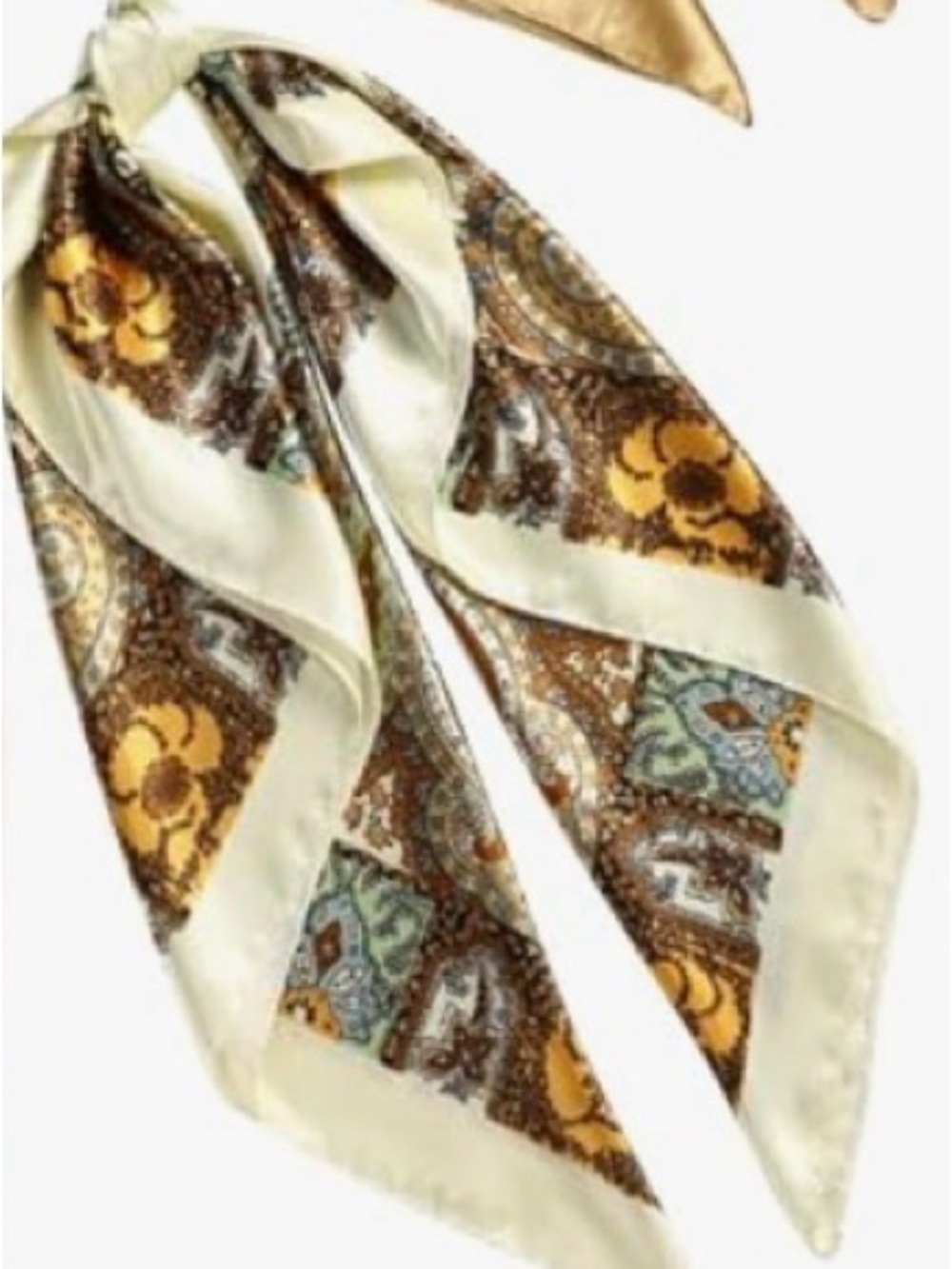 Silk-Feel Cream and Brown Paisley Women's Neck Scarf